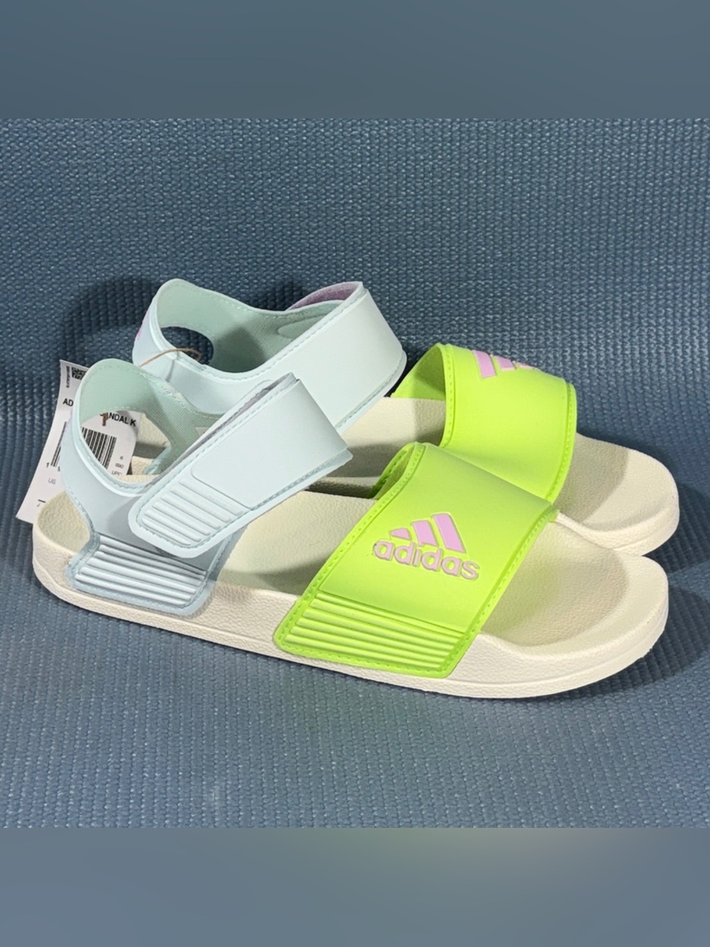 Adidas Adilette Sandals Hi-Res Yellow/Bliss Lilac/Halo Mint Big Kid Size 6 New